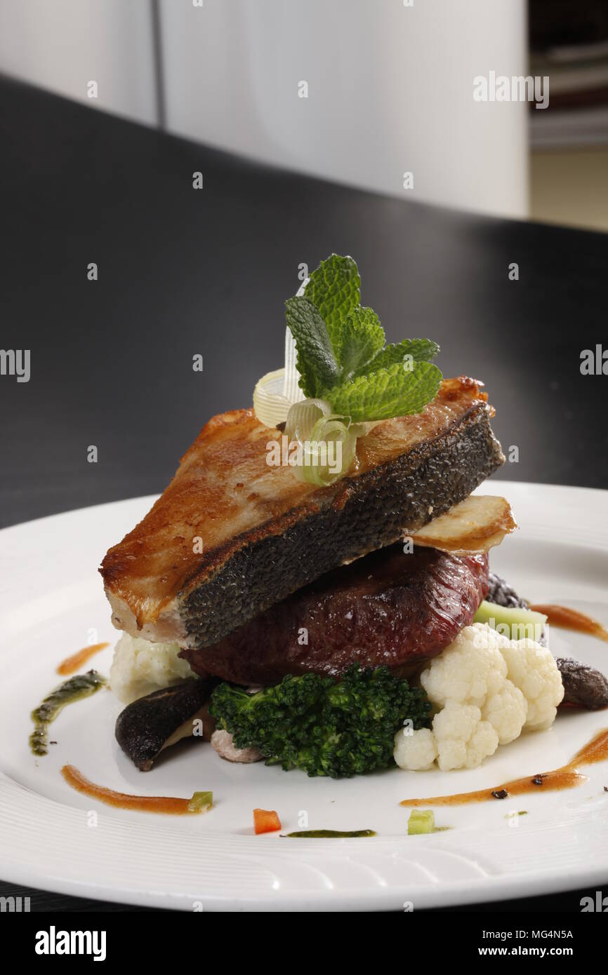 beef with fish fillet Stock Photo Alamy