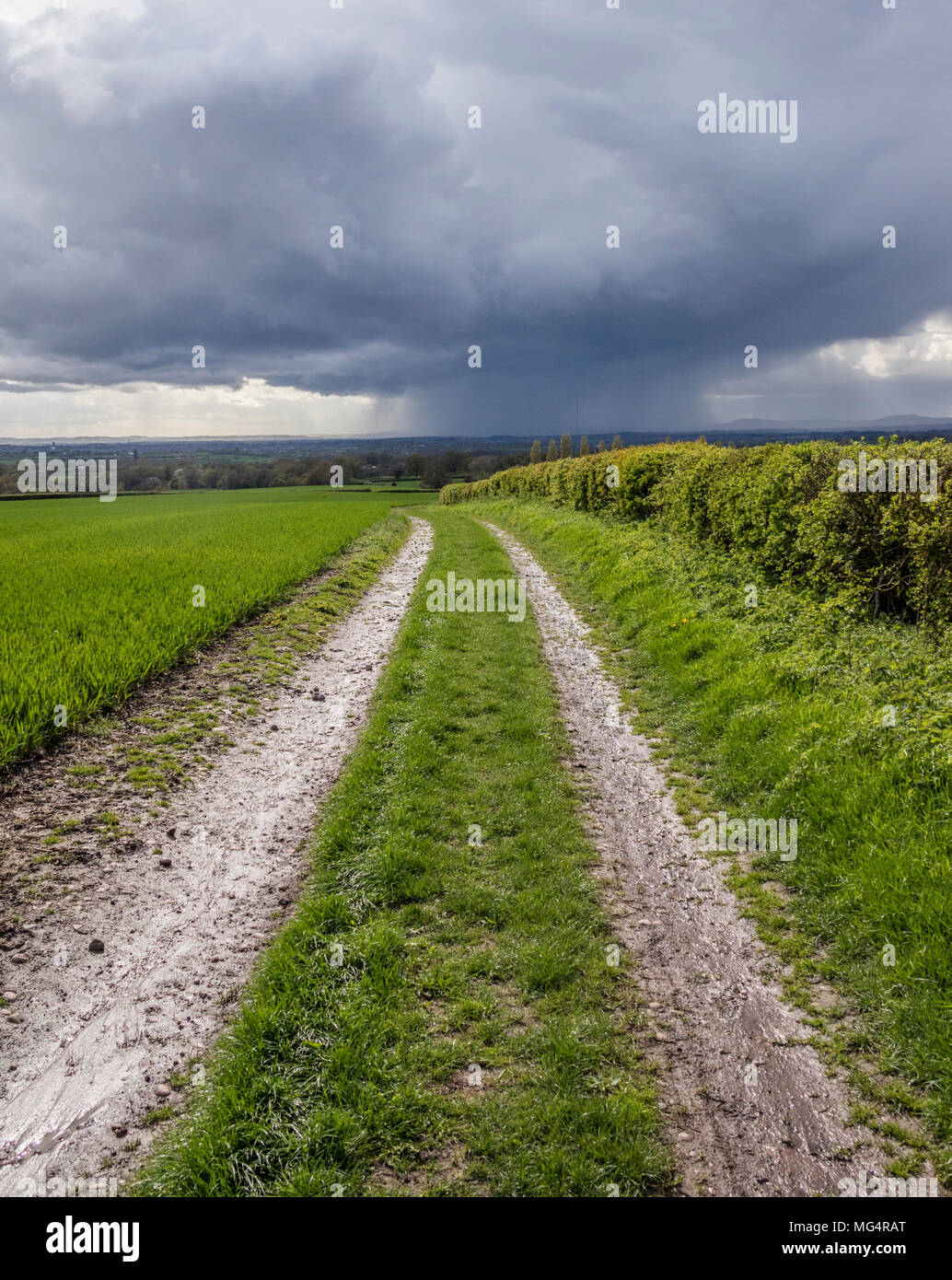 Storm clouds approaching, across farmland, Worcestershire, England, UK ...