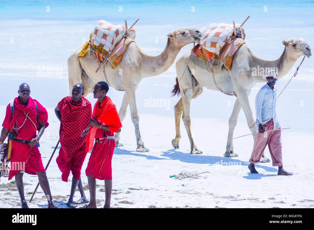 Masai vendors on Diani Beach, Kenya Stock Photo