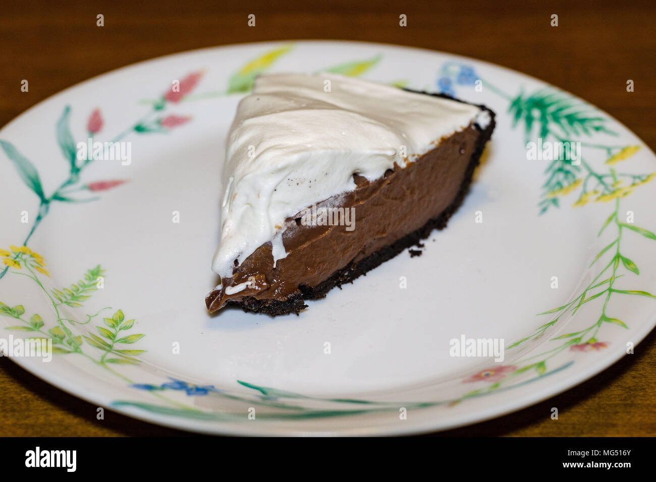 serving up homemade chocolate pie for desert Stock Photo