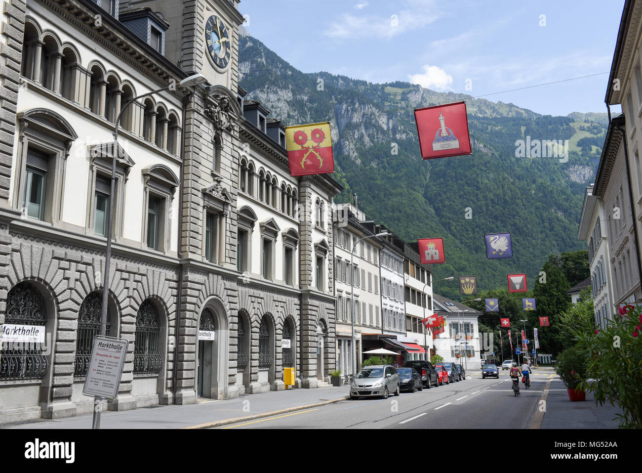 Glarus, Switzerland - 3 August 2017: the town of Glarus on the Swiss alps Stock Photo