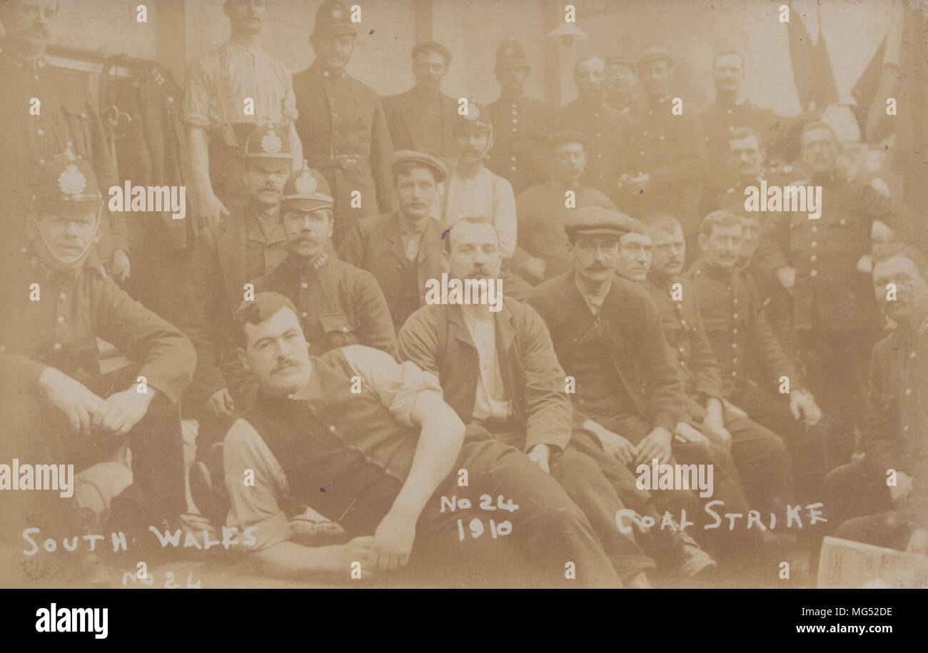 Real Photographic Postcard of Policemen and Miners at The South Wales Coal Strike in 1910 Stock Photo