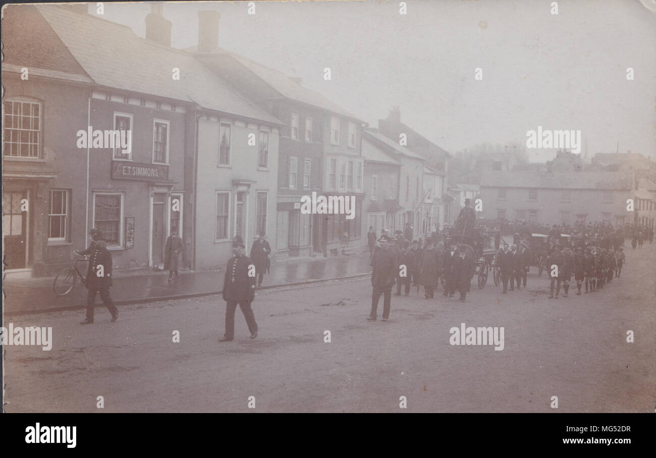 Real Photographic Postcard of a Funeral With a Police and Boy Scouts Cortege Stock Photo