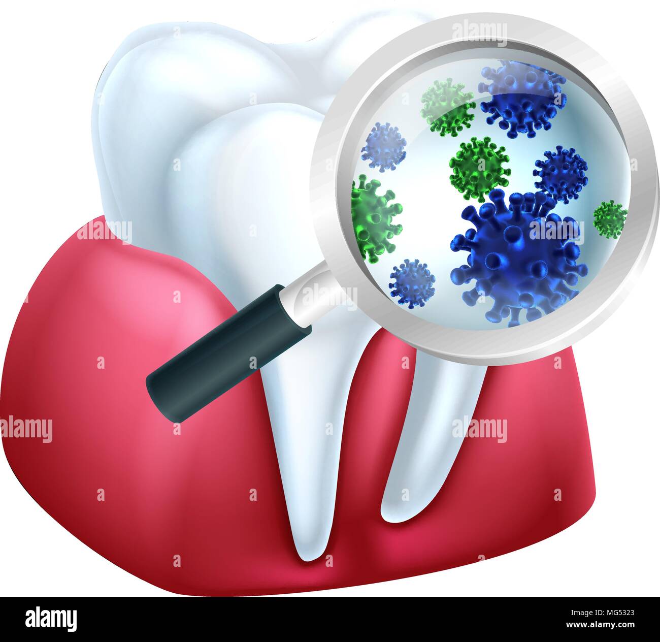 Magnifying Glass Tooth Bacteria Concept Stock Vector