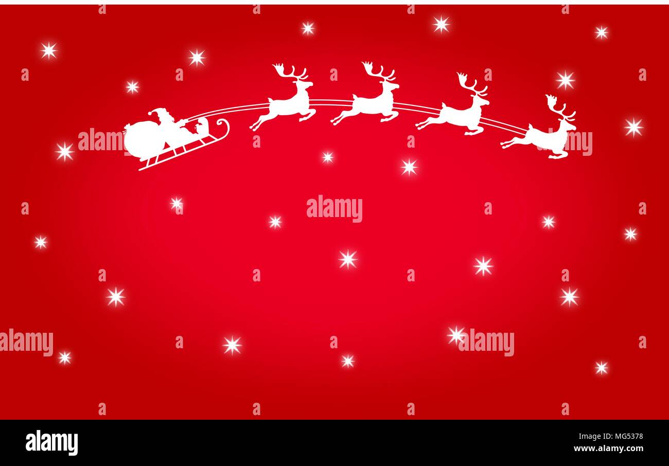 Silhouette of Santa Claus flying with the sleigh and his reindeer on ...