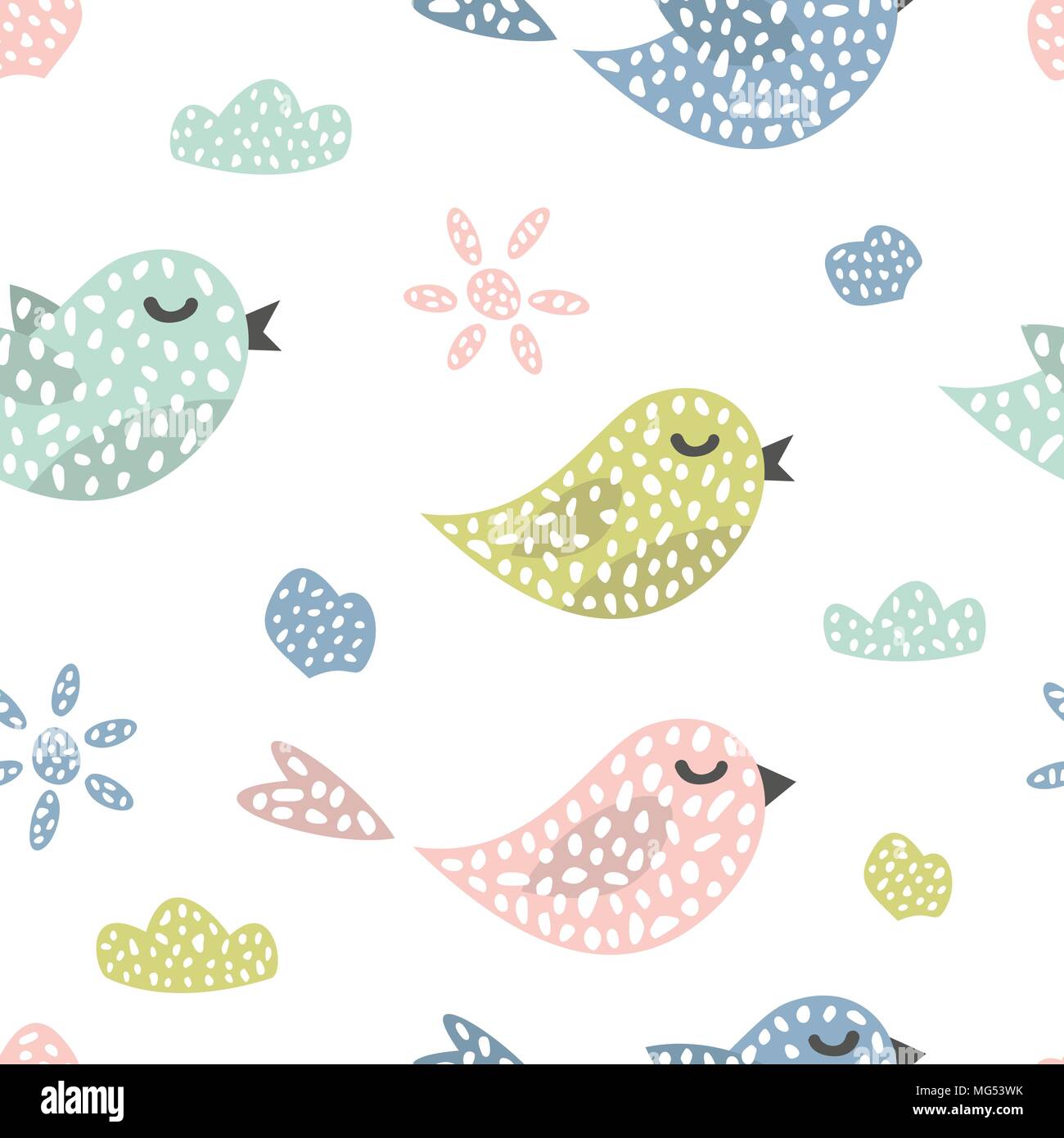 Childish seamless pattern with cute birds. Creative texture for fabric Stock Vector