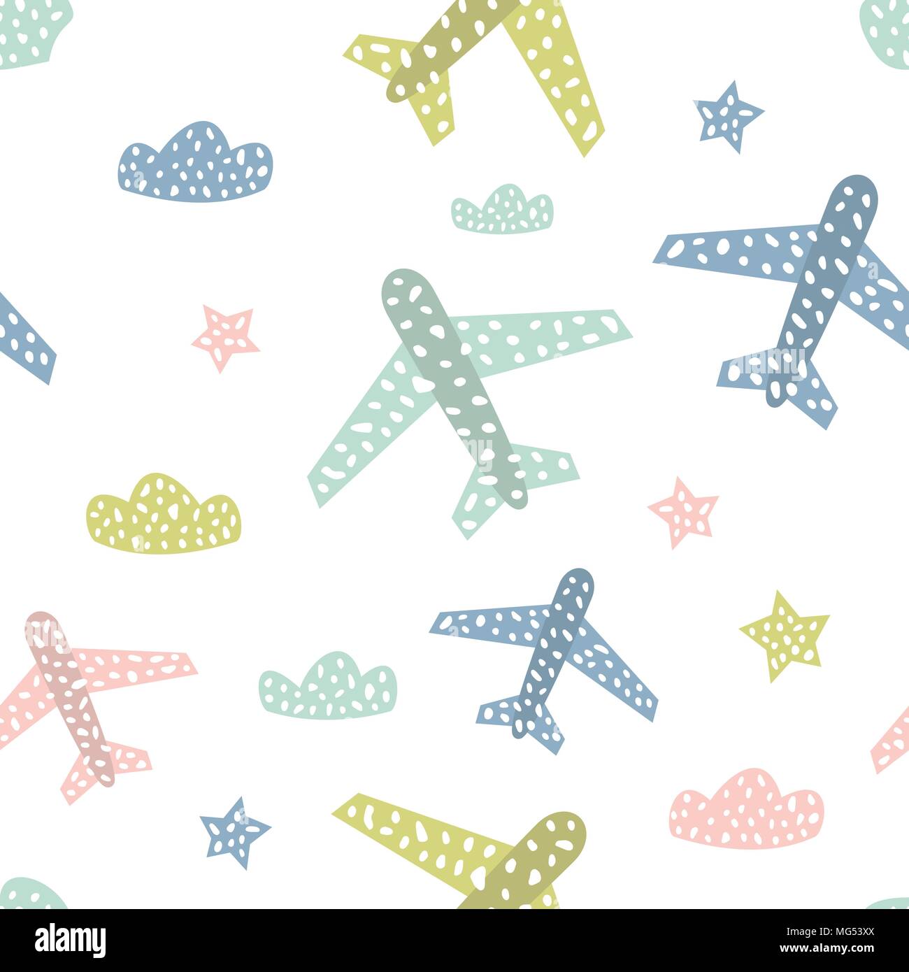 Childish seamless pattern with cute airplanes Stock Vector