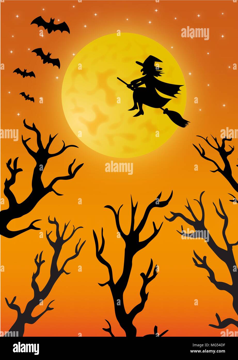 Witch on the broom flying in front of the moon Stock Vector Image & Art ...