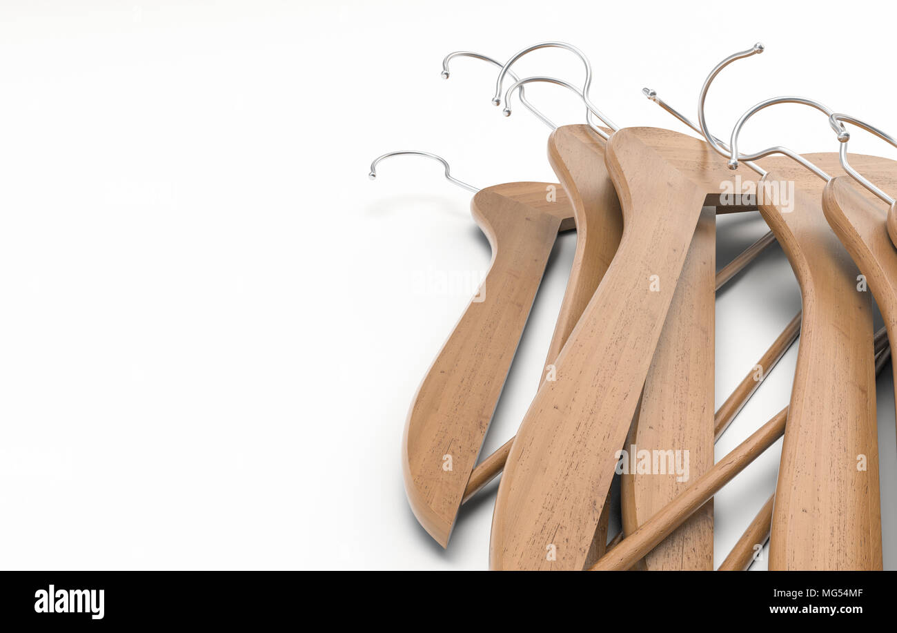 Wooden clothes hanger isolated on white -- 3D Rendering Stock Photo