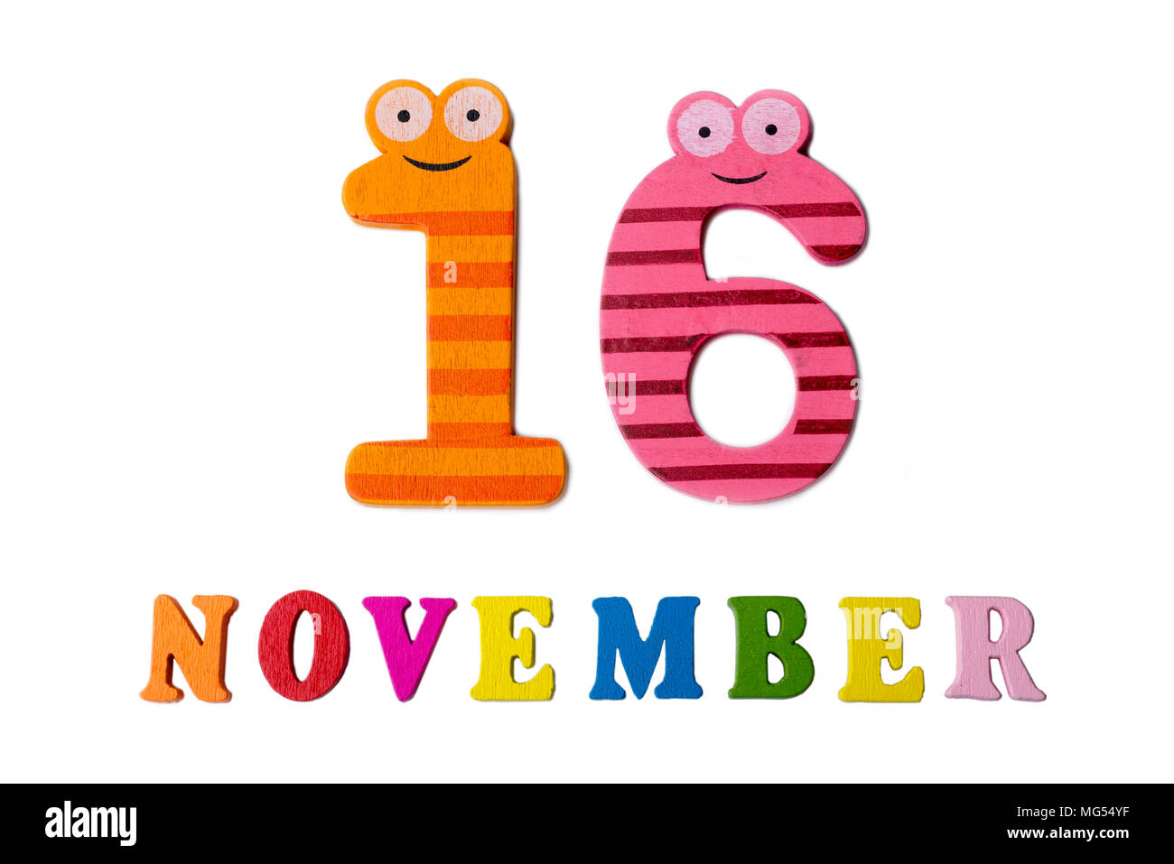 November 16 on white background, numbers and letters. Calendar Stock ...