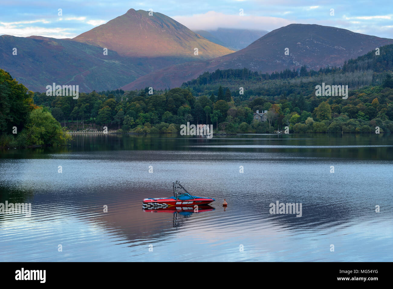 Looking west over Derwent Water from Keswick in the Lake District National Park in Cumbria, England Stock Photo