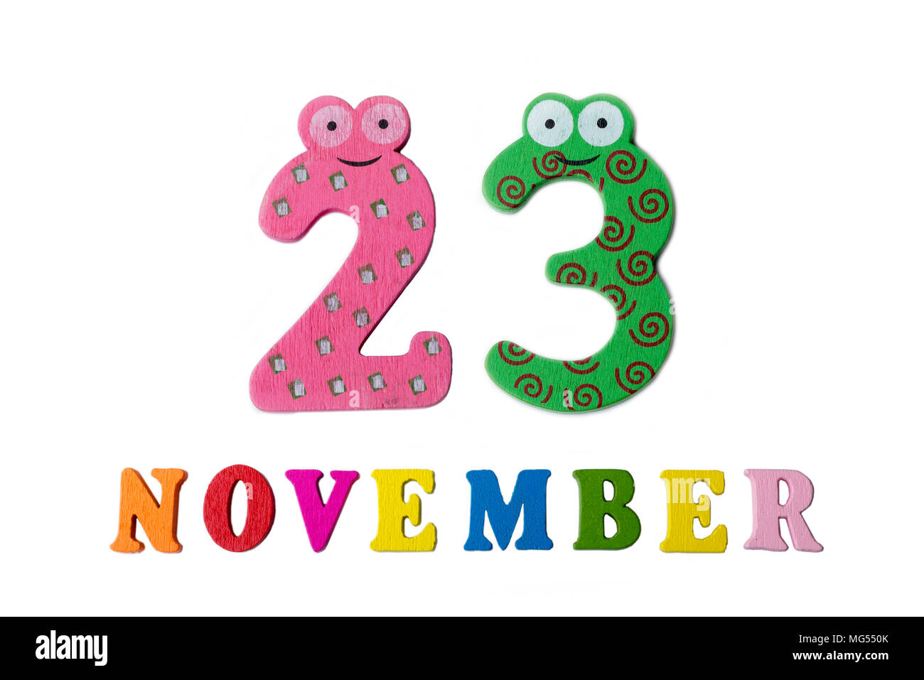 November 23 on white background, numbers and letters. Calendar Stock Photo - Alamy