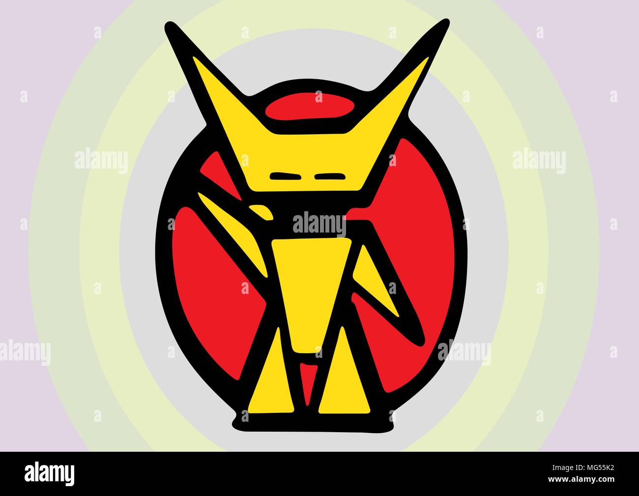 A little yellow robot on a red background Stock Vector