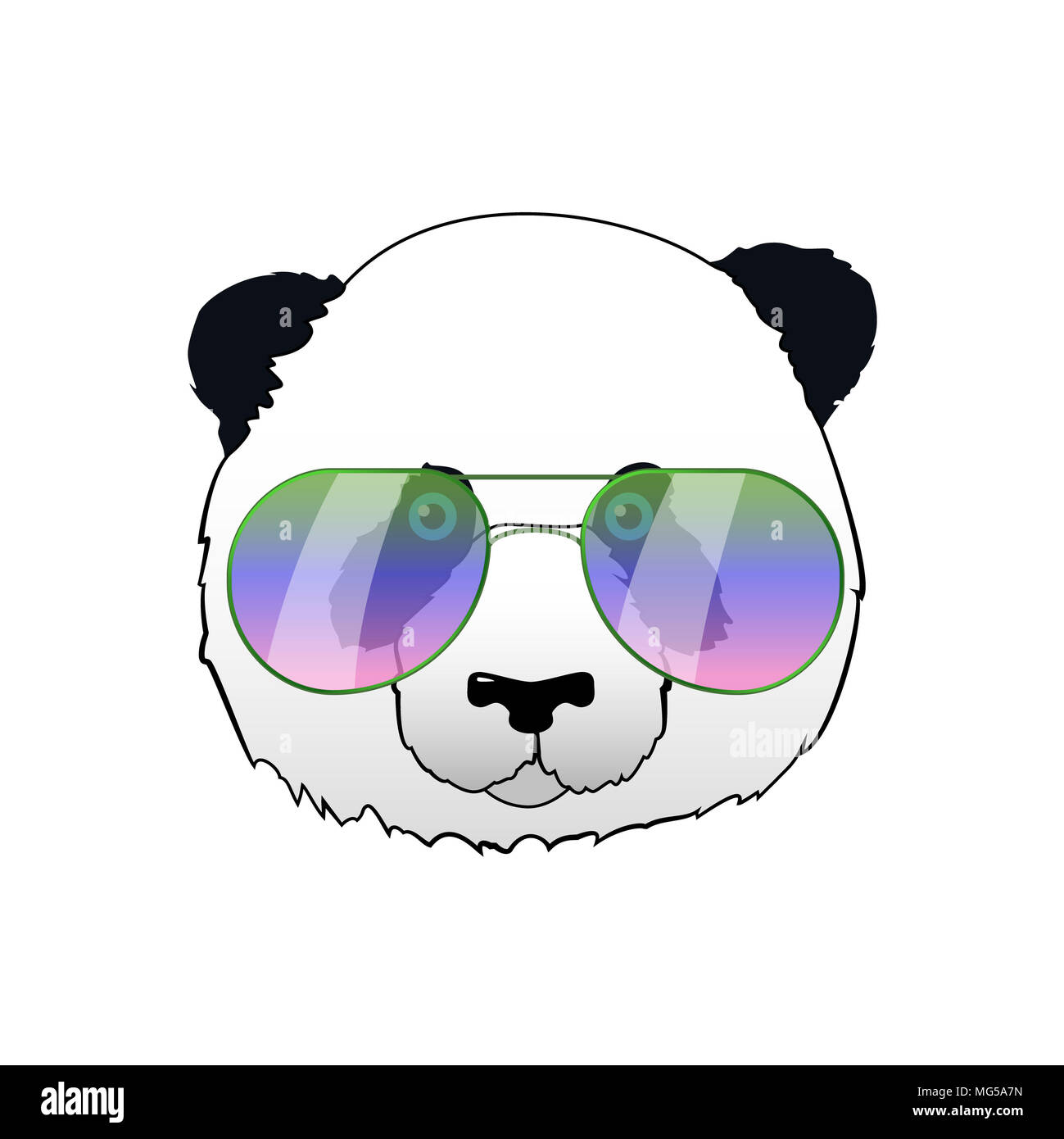 Hand drawn panda in sun glasses. Hipster panda bear illustration