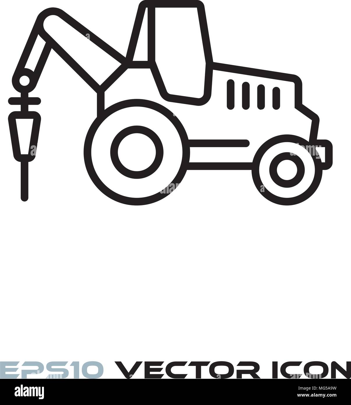 Industrial tractor with drill flat line icon vector Stock Vector