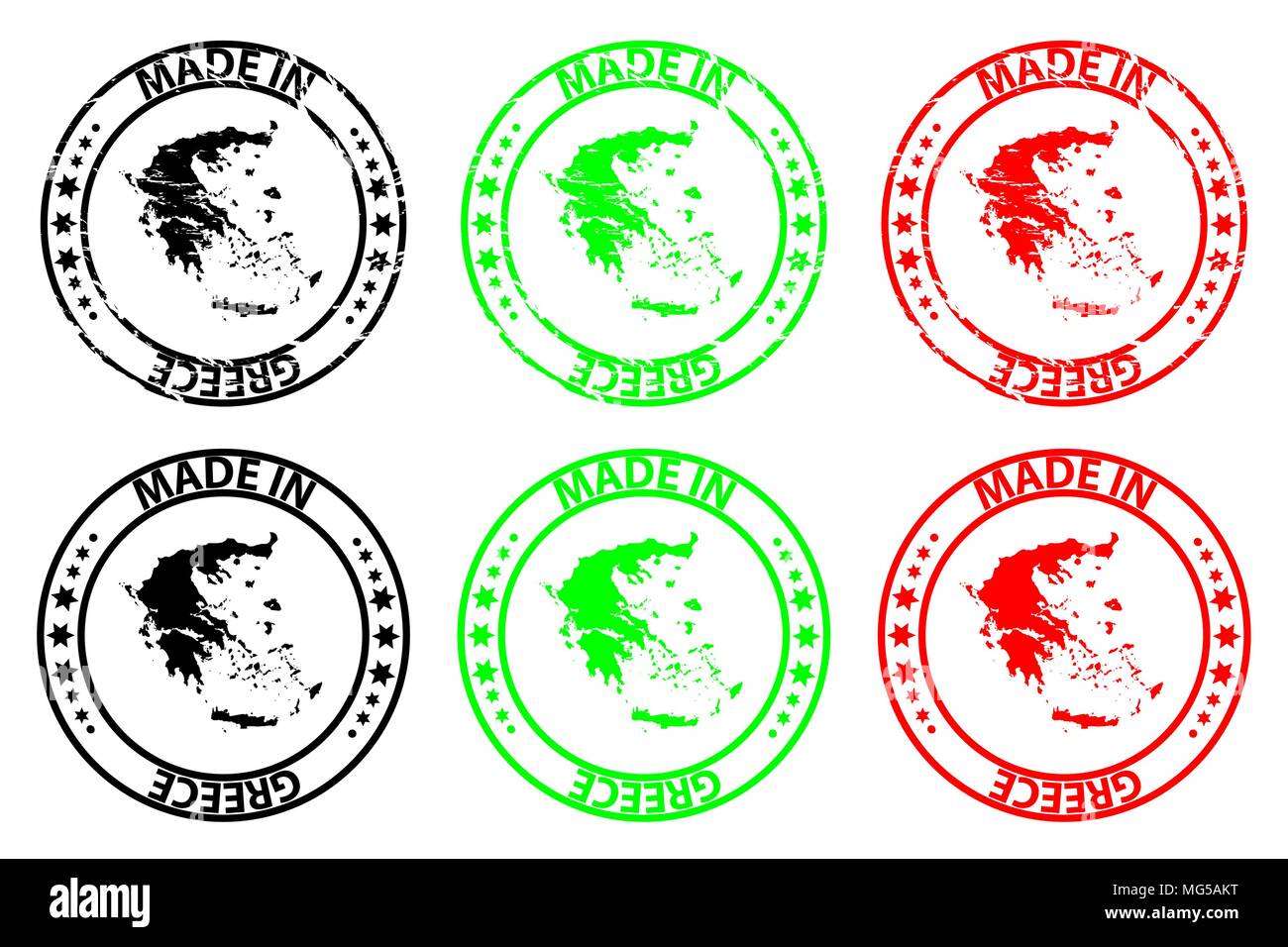 Made in Greece - rubber stamp - vector, Greece map pattern - black, green and red Stock Vector