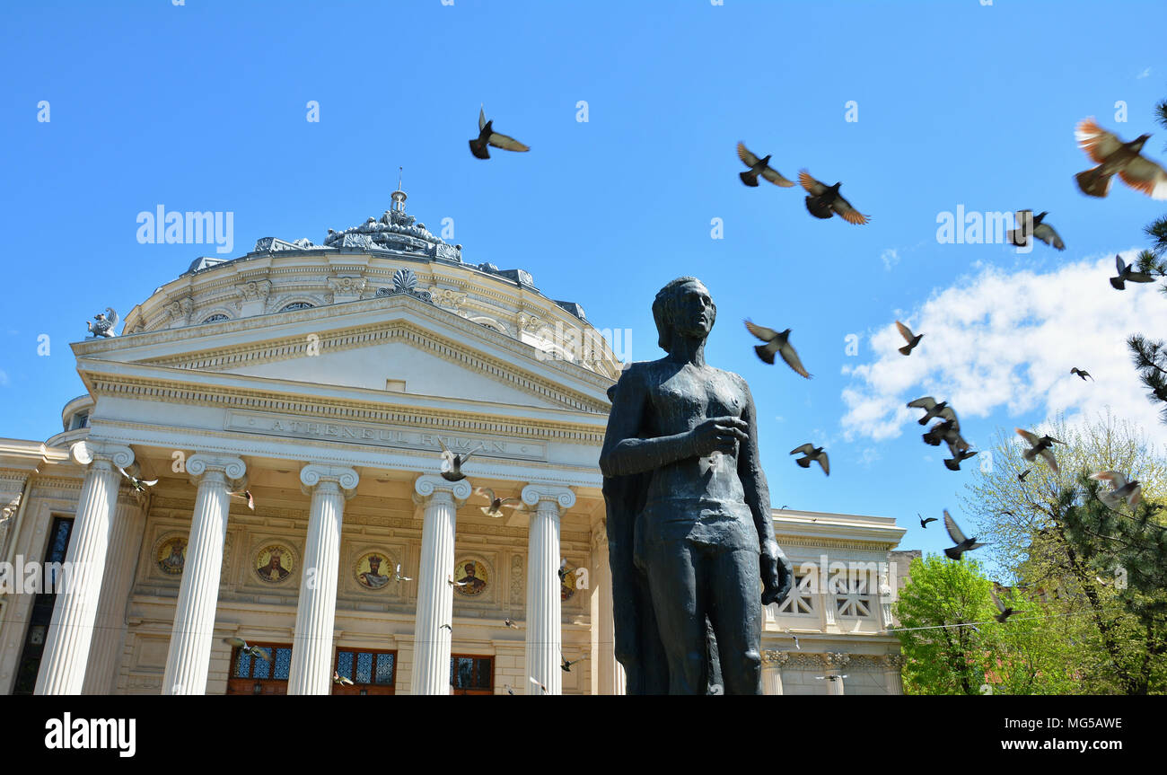 BUCHAREST, ROMANIA - APRIL 22, 2018. Romanian Atheneum , tourists attraction in Bucharest, capital of Romania Country. Stock Photo