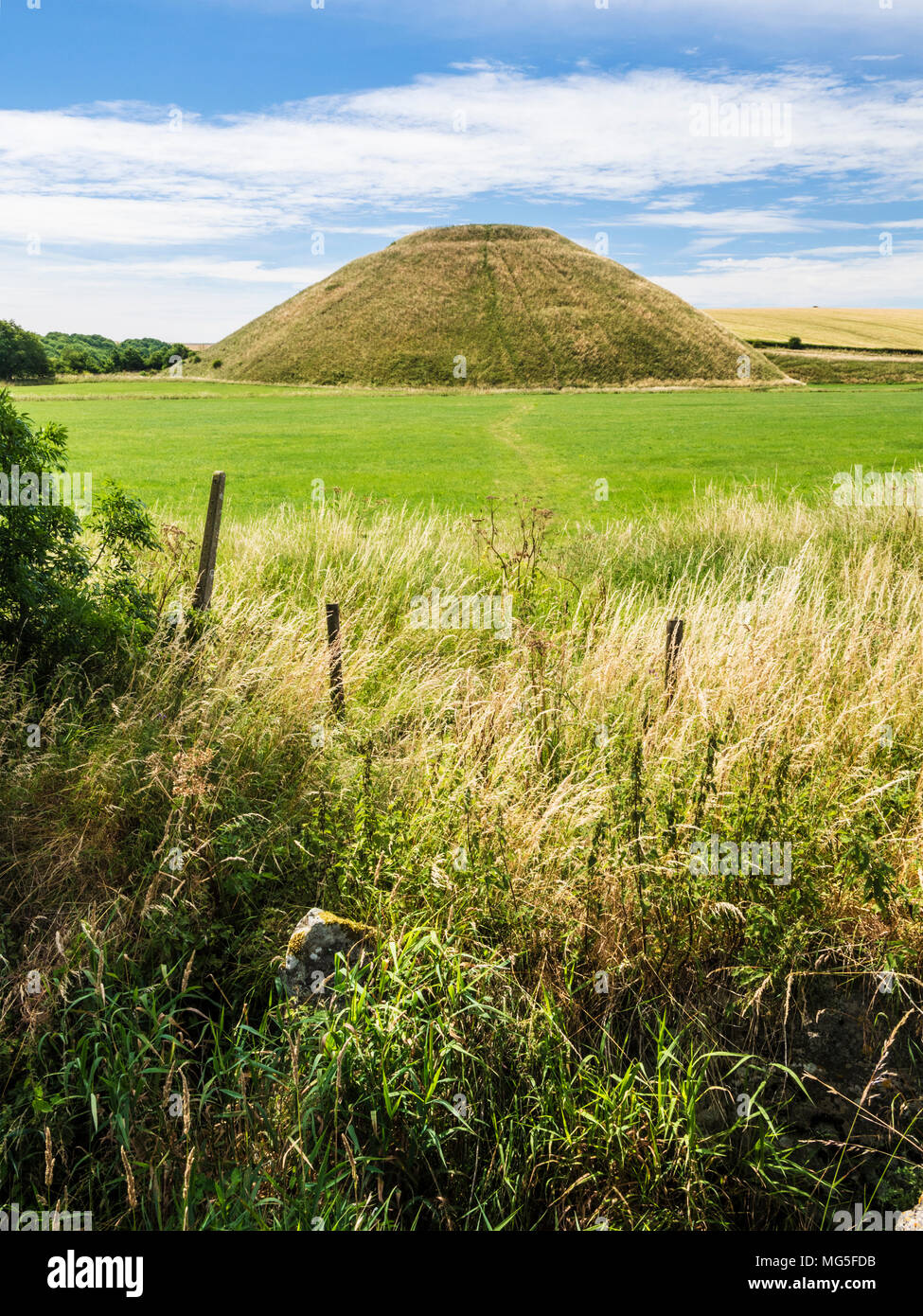 A sunny summer's day at Silbury Hill in Wiltshire. Stock Photo