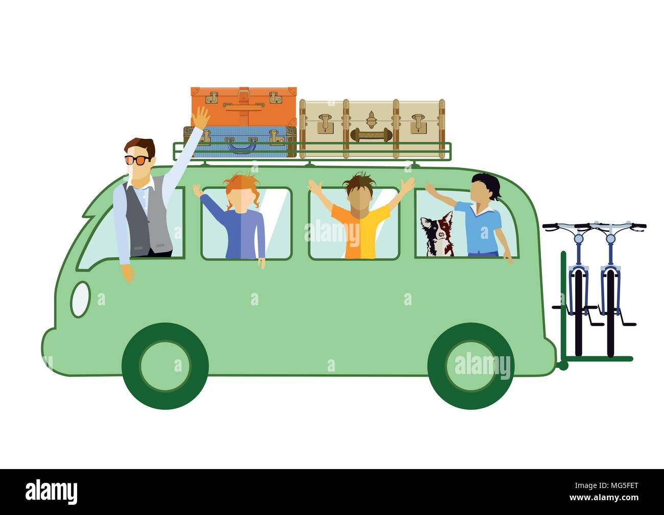 Family in the camping bus illustration Stock Vector