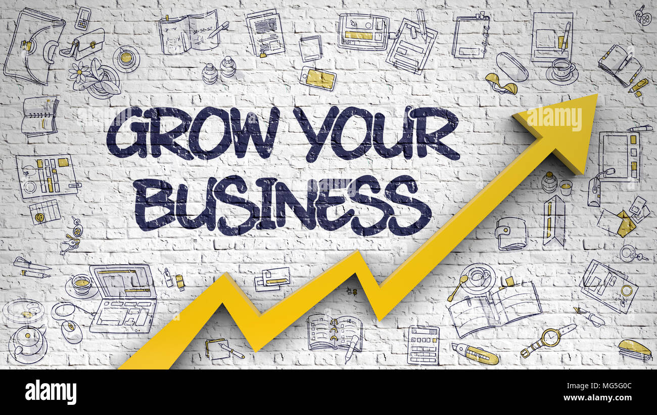 Grow Your Business Drawn on White Wall.  Stock Photo