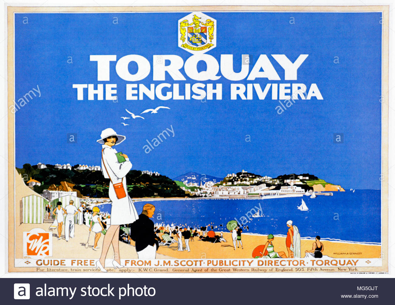 Torquay, the English Riviera Great Western Railway vintage travel poster circa 1930 Stock Photo