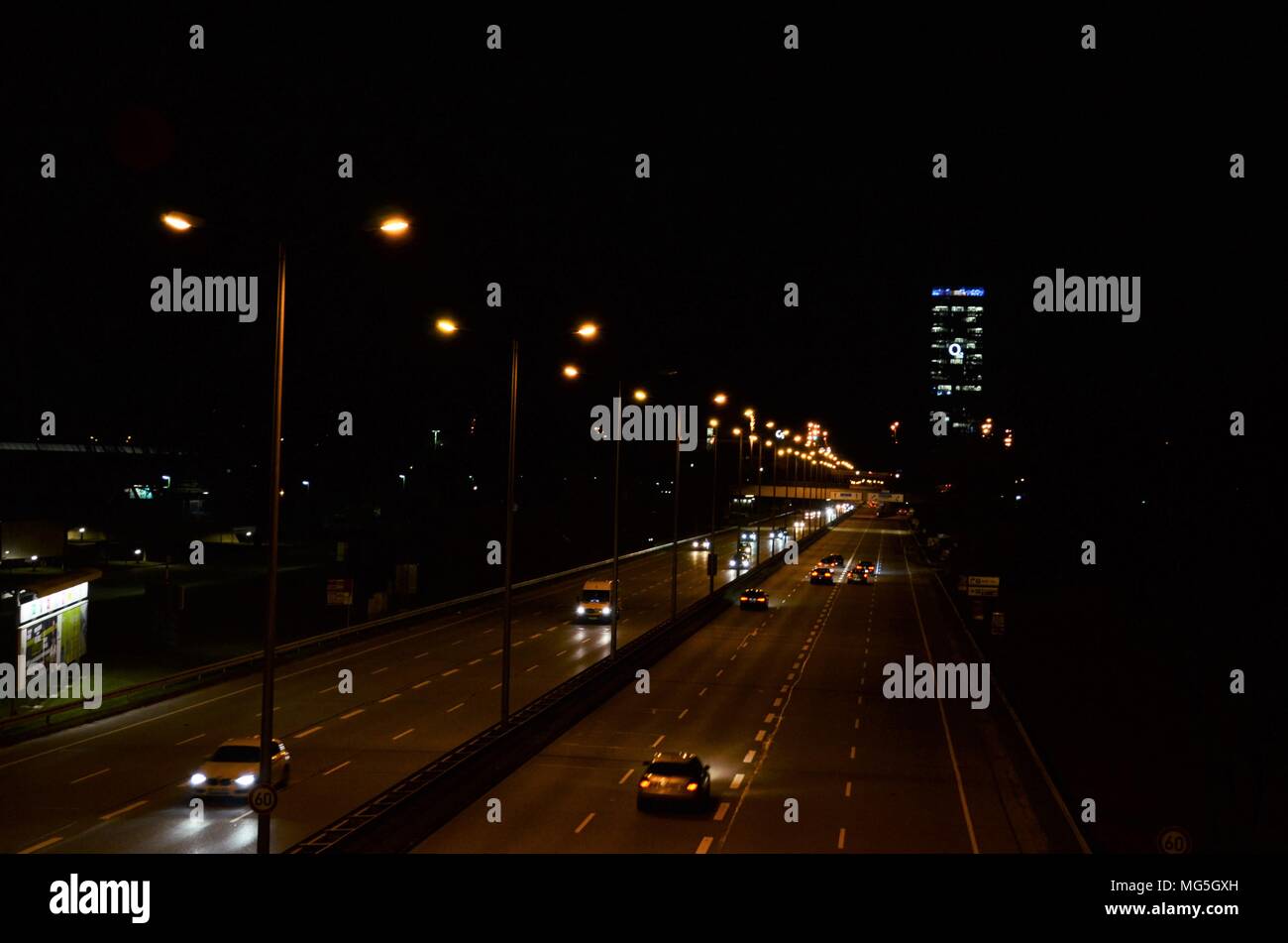cars on a highway during nighttime in Munich in Germany Stock Photo