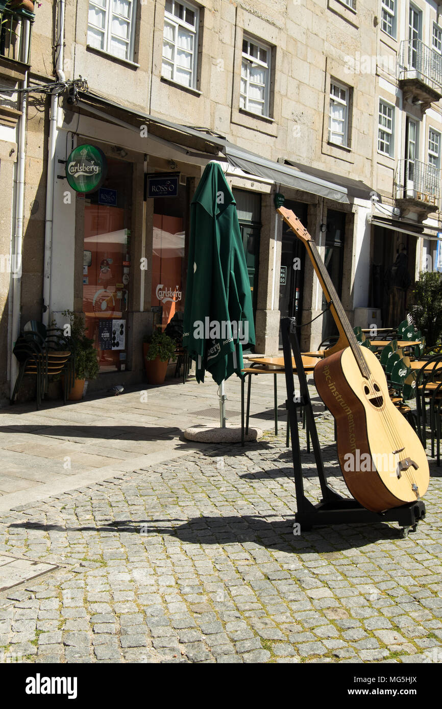 Guitar and intruments store in Braga Portugal. Braga winner European destination for 2021. Stock Photo