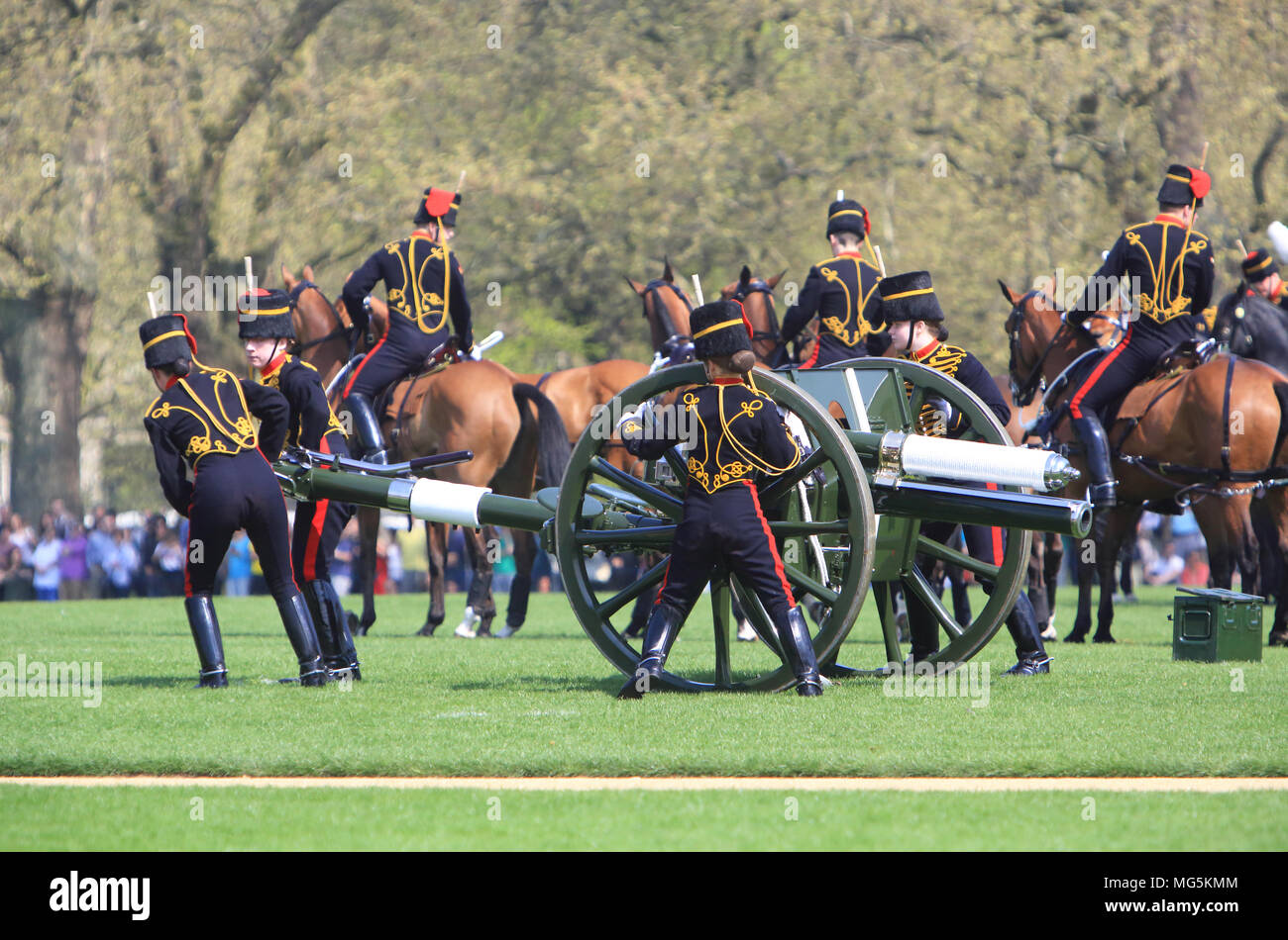 The Household Cavalry dismantling the canons, used to celebrate the
