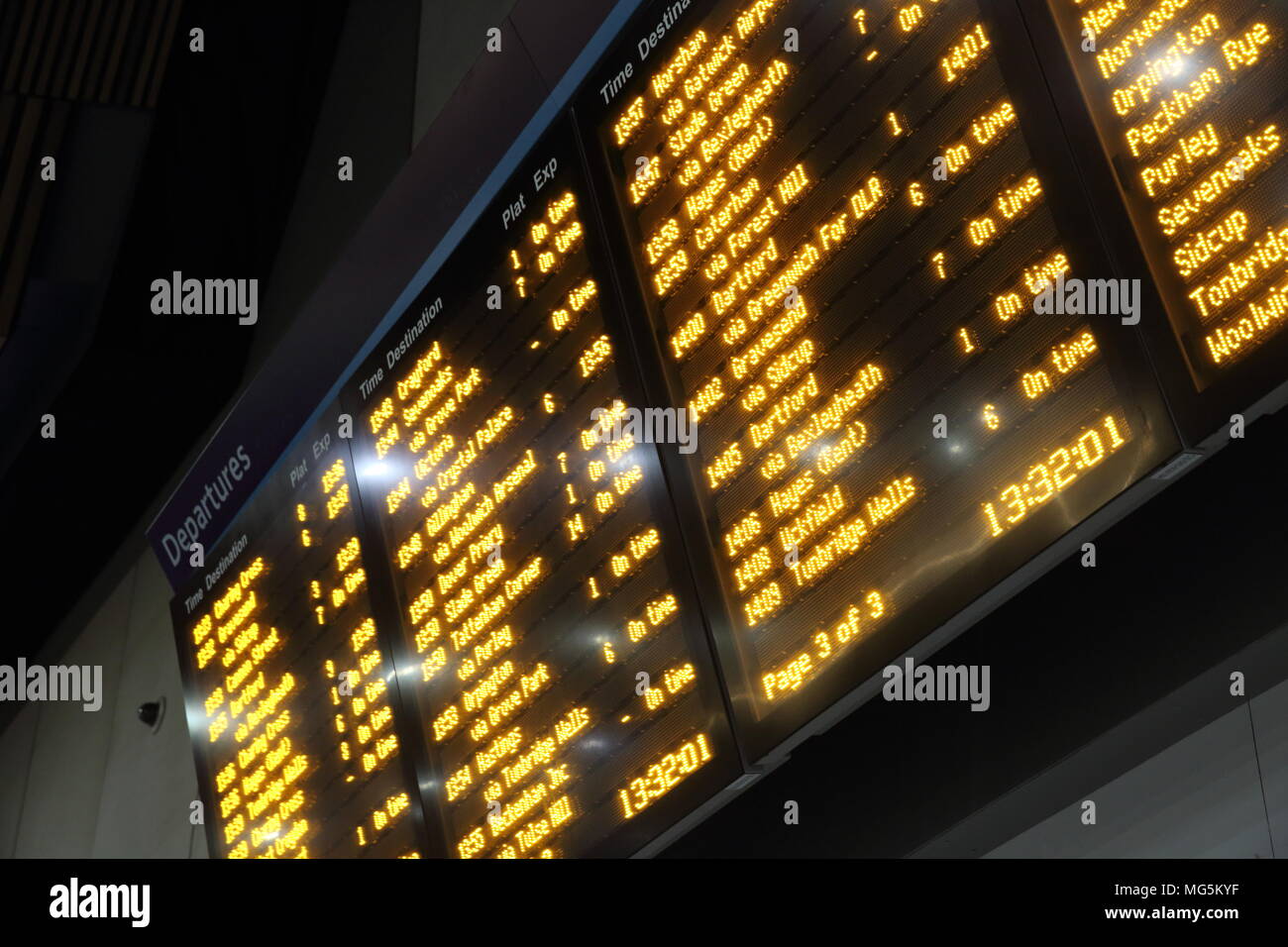 Train departure board at London Bridge station, in London, UK Stock Photo