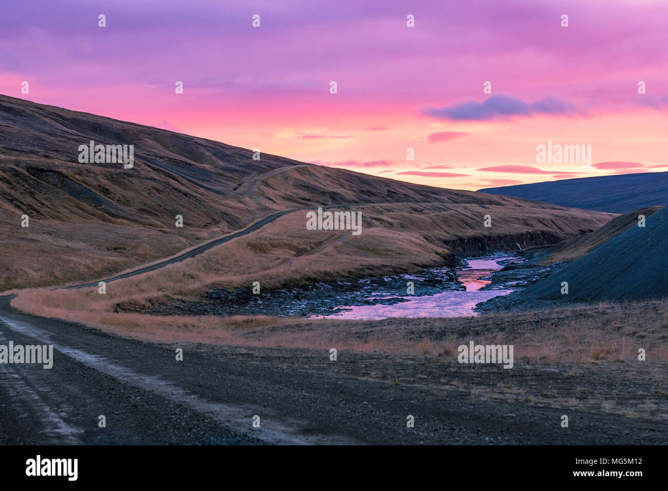 Pink sky in Iceland Stock Photo