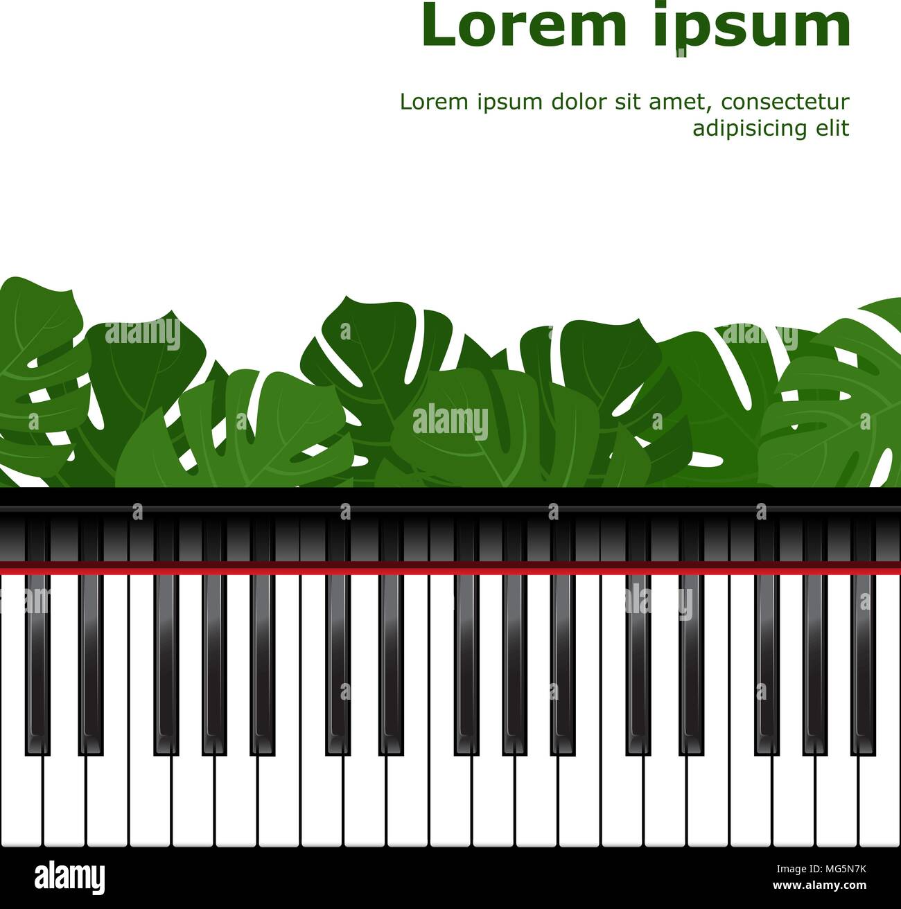 Piano keyboard with monstera leaves frame Stock Vector