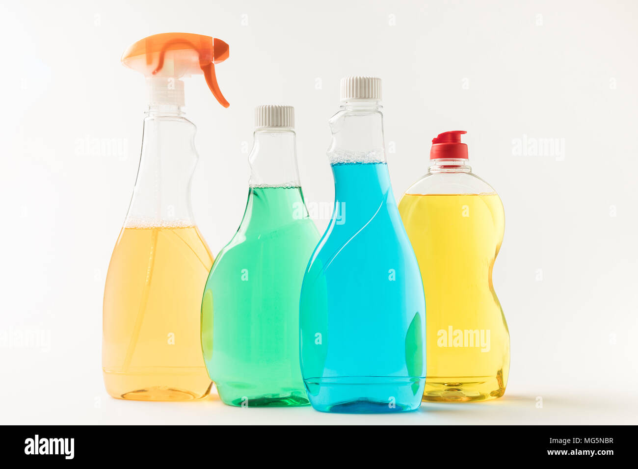 plastic bottles with cleaning fluids Stock Photo Alamy