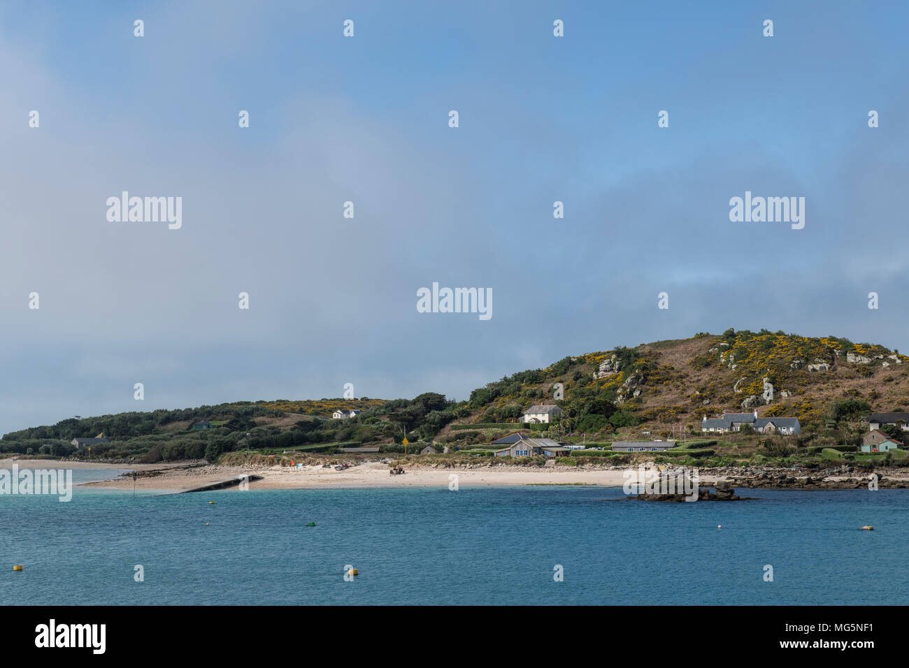 Looking to Bryher from Tresco, just above New Grimsby, Scillies Stock Photo