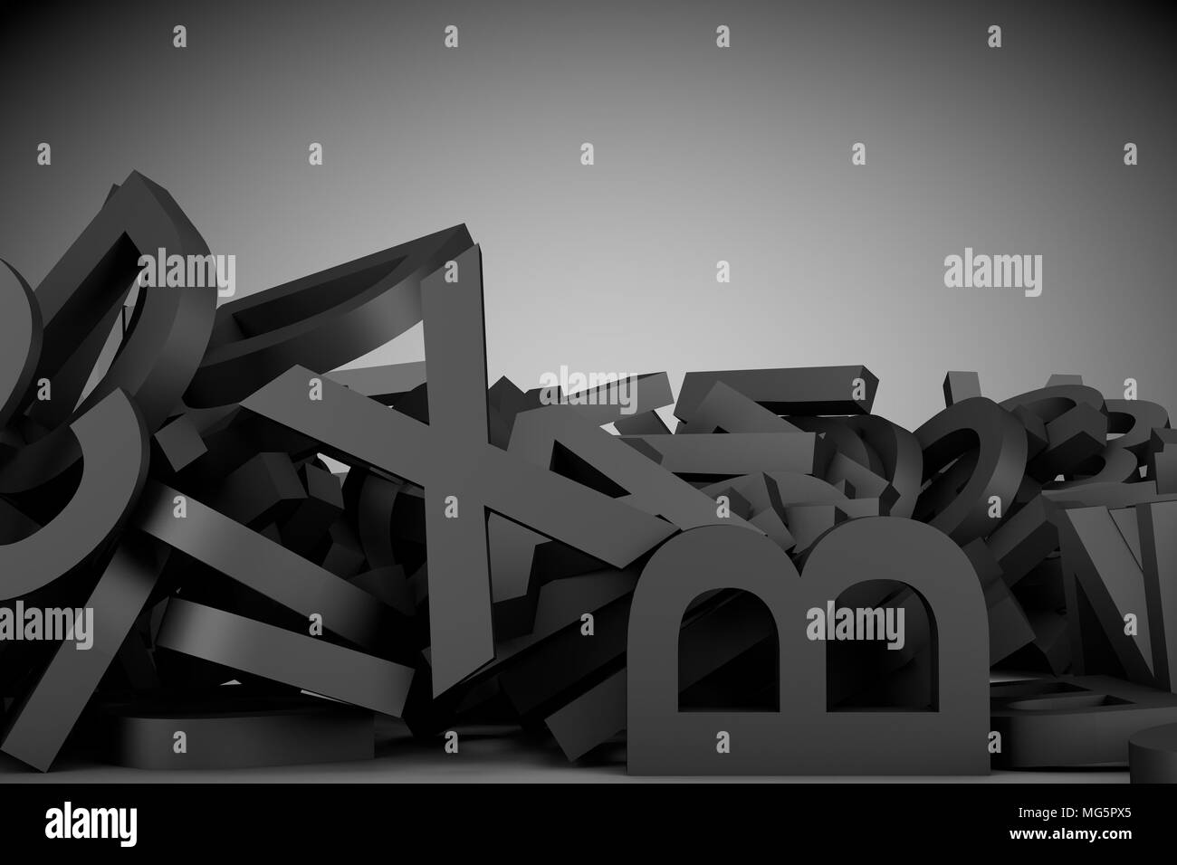 3d illustration horizontal closeup of black letters background texture Stock Photo