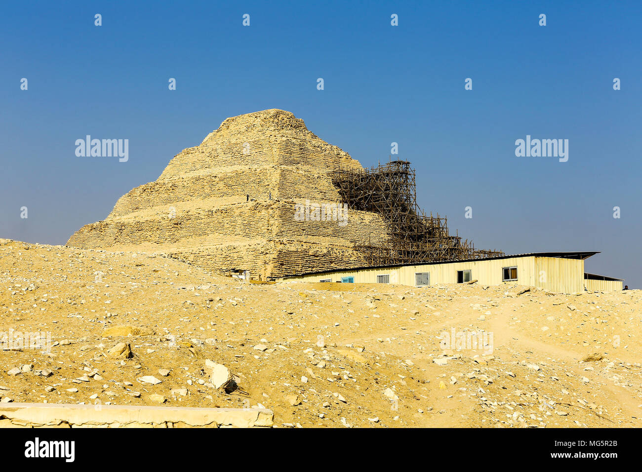 The Pyramid of Djoser, or step pyramid, the oldest pyramid in the world, an archaeological remain in the Saqqara necropolis, Saqqara, Egypt, Africa Stock Photo
