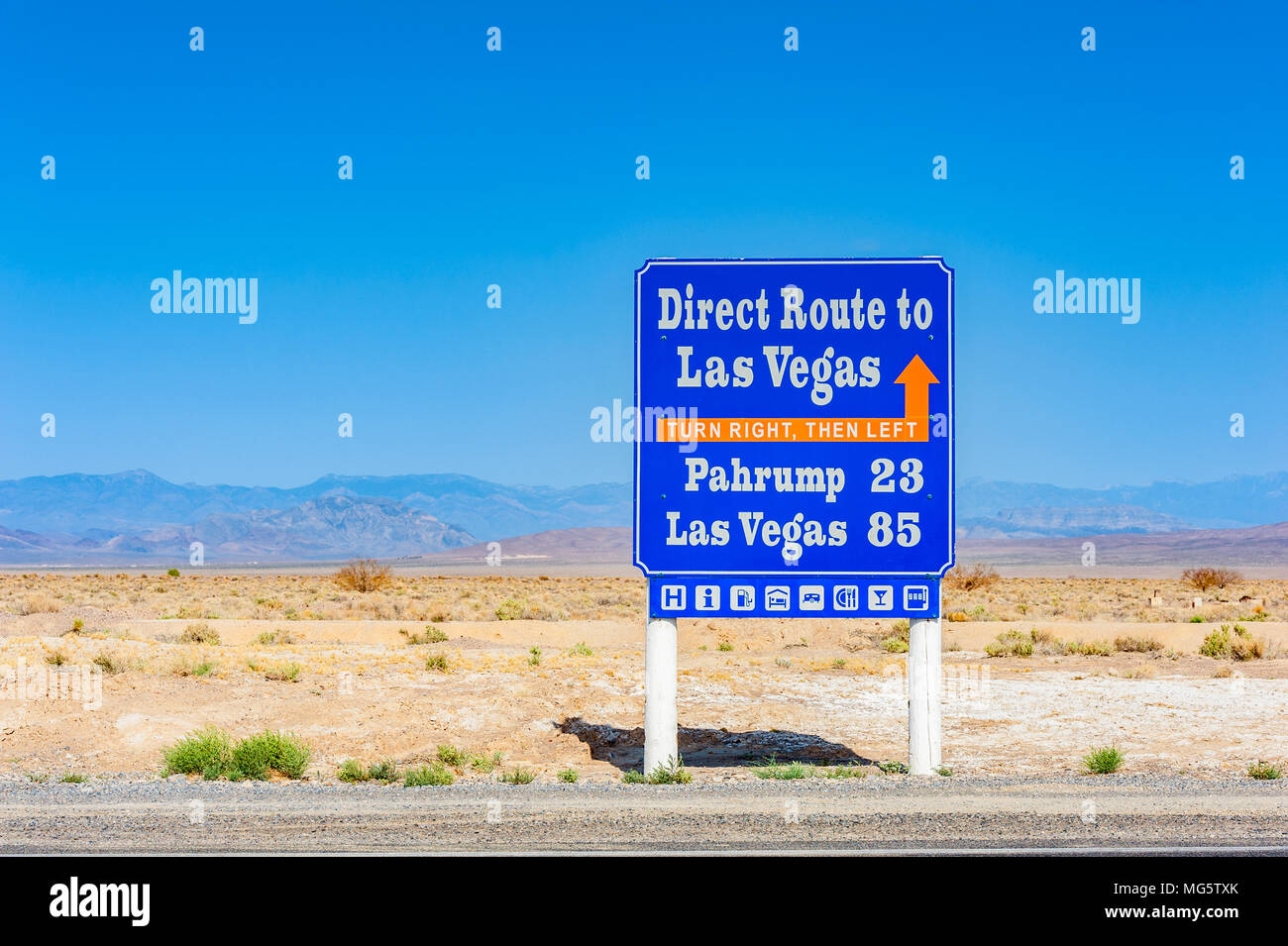 Directional Sign to Las Vegas from Death Valley National Park California USA Stock Photo