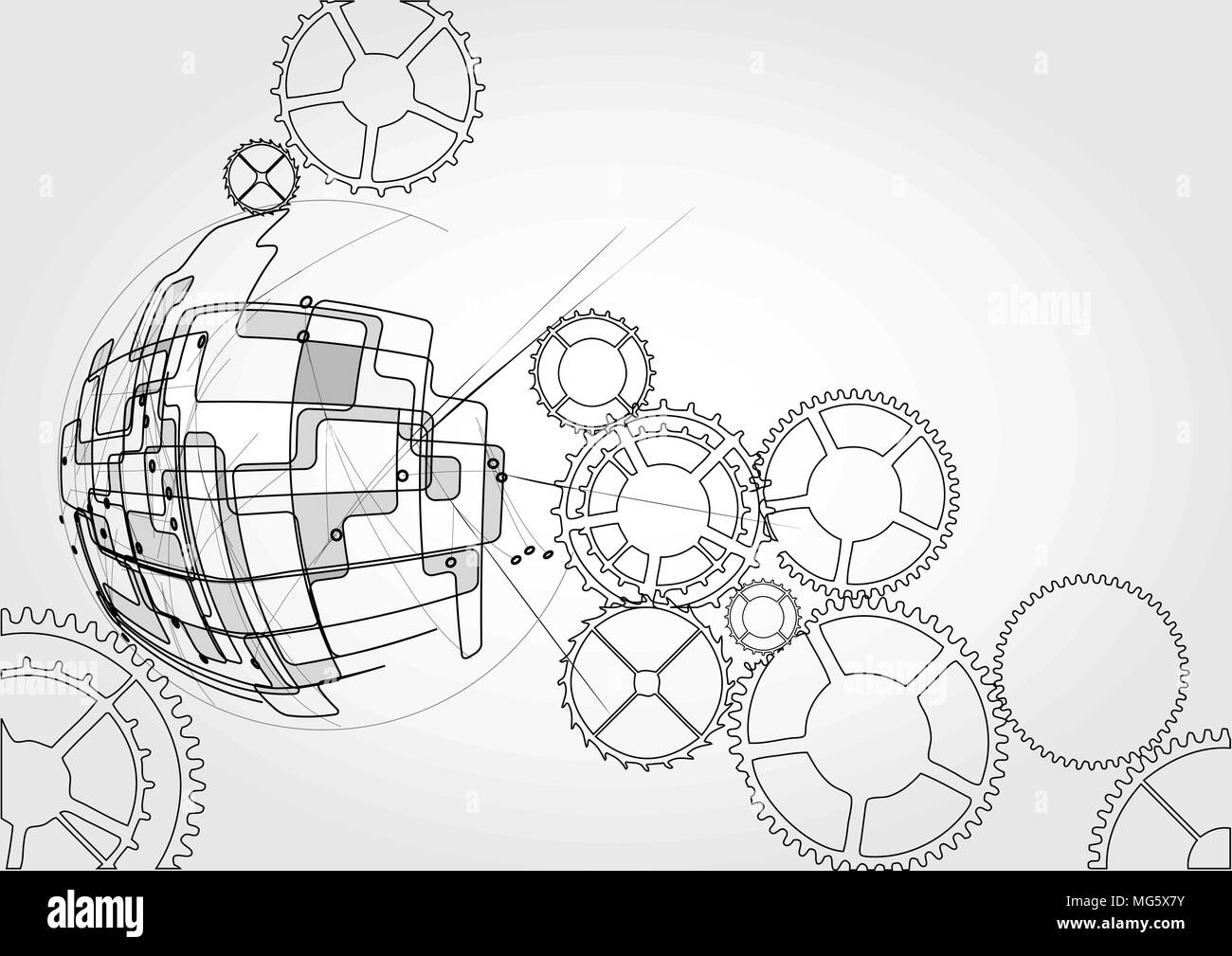 gears and sphere on grey background Stock Vector