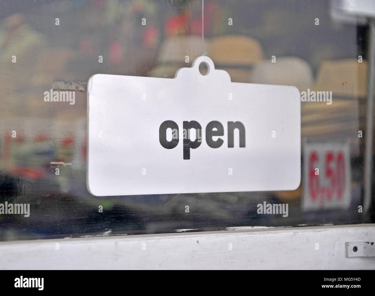 Black and white open sign in the showcase Stock Photo Alamy