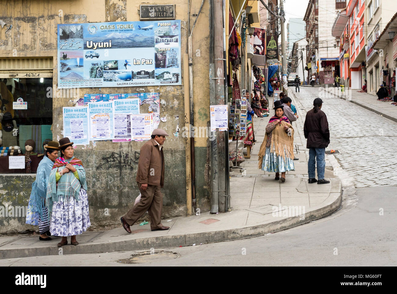 La Paz, Bolivia - December 11, 2011: Bolivians in a Neighborhood. Stock Photo