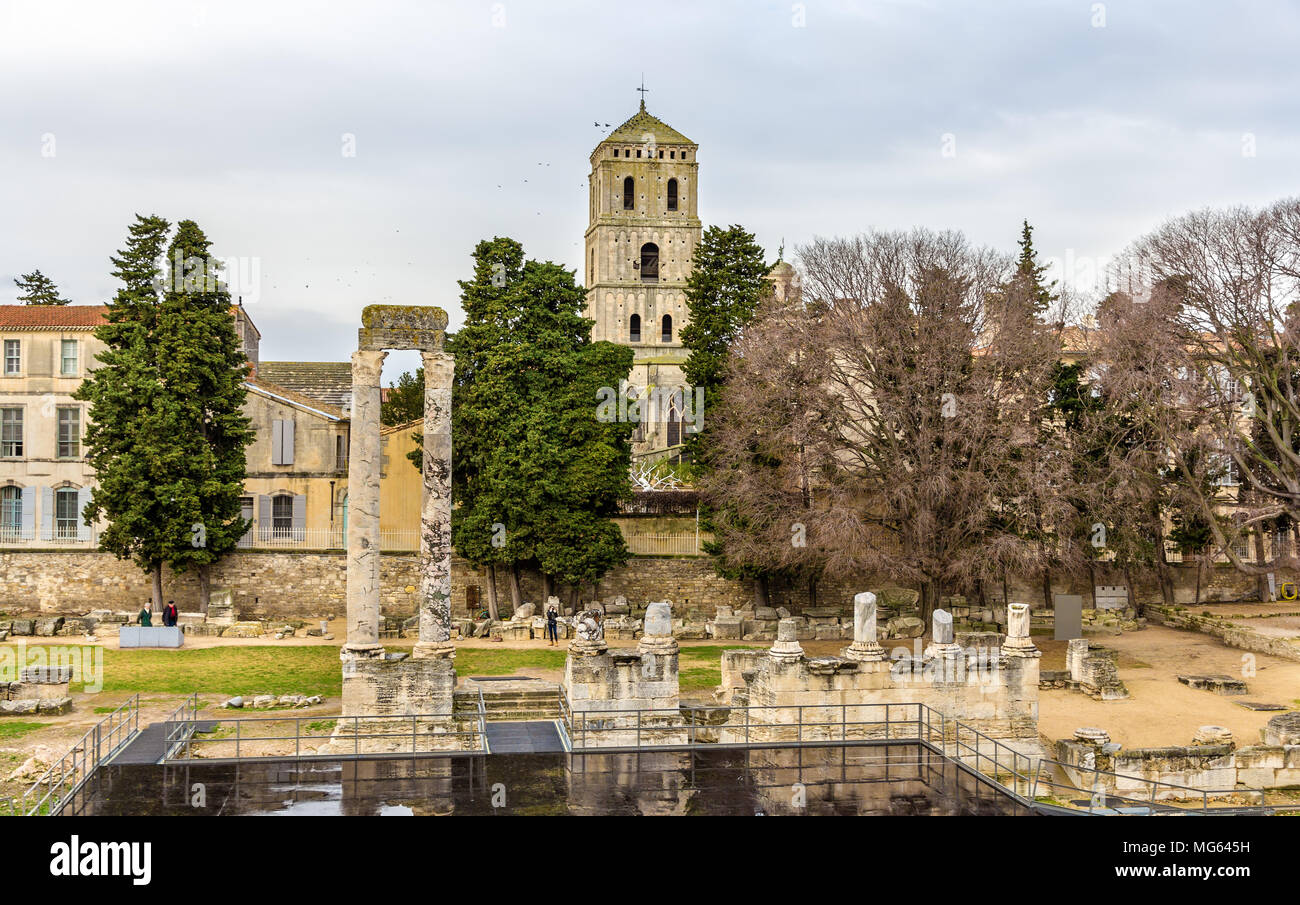 Ruins of roman theatre in Arles - France Stock Photo