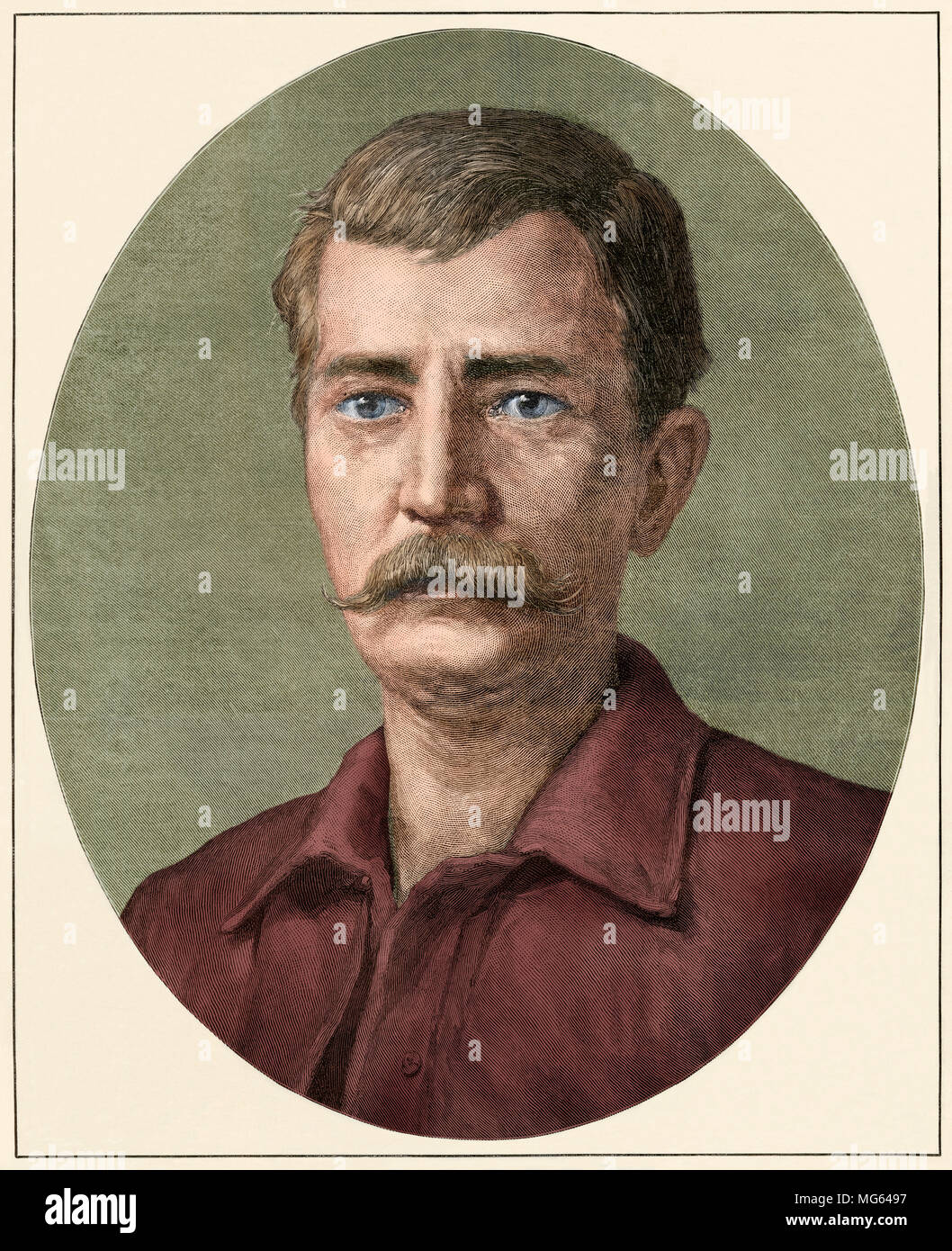 Henry Morton Stanley, African explorer, 1880s. Digitally colored woodcut Stock Photo