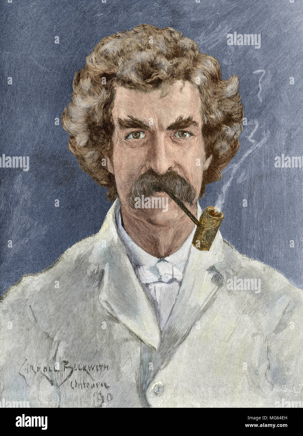 Samuel Clemens (Mark Twain), 1890. Digitally colored woodcut of a painting by J. Carroll Beckwith Stock Photo