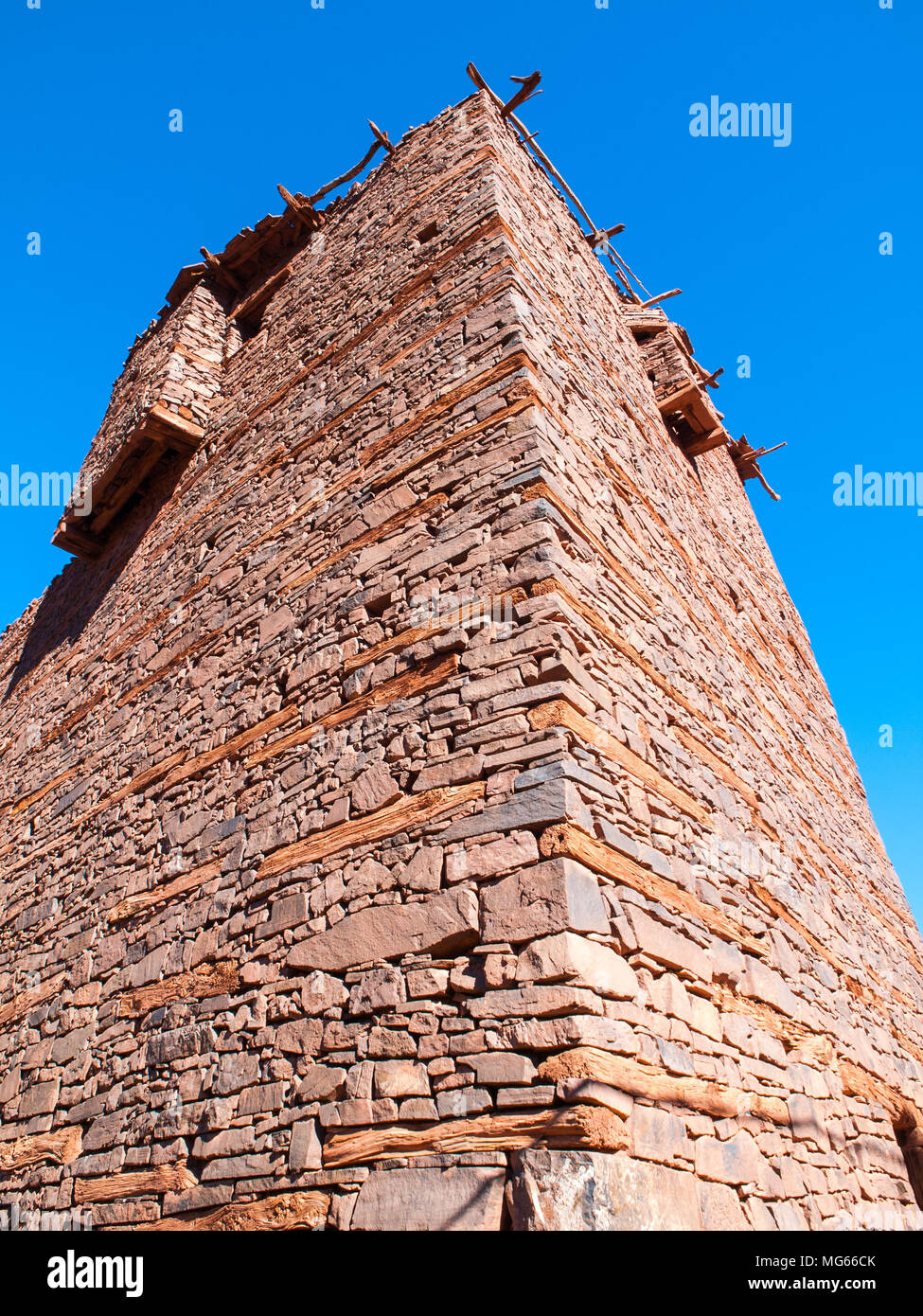 A stone built agadir (grain store) in a Berber village in the Atlas mountains of Morocco Stock Photo