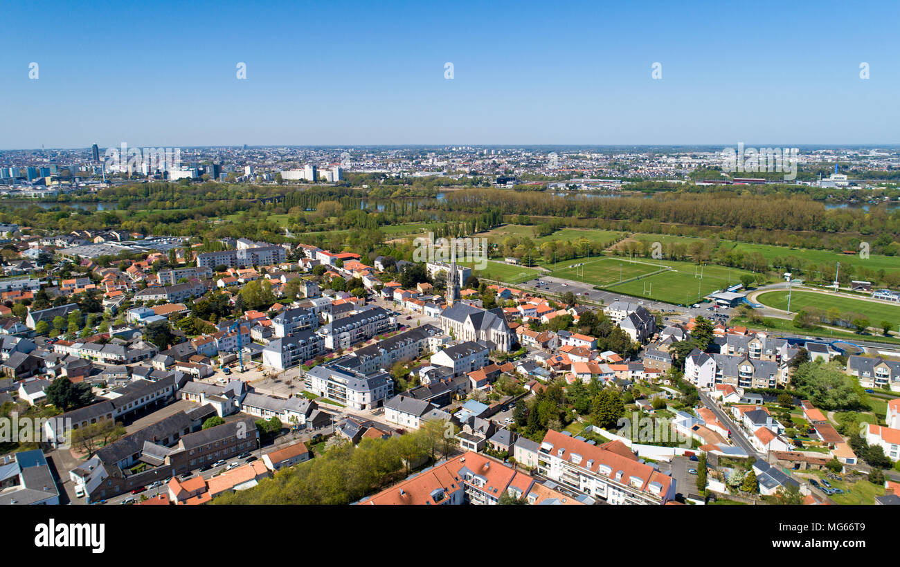 Aerial photography of Saint Sebastien sur Loire city center in Loire Atlantique, France Stock Aerial photography of Saint Sebastien sur Loire city center in Loire Atlantique, France Stock