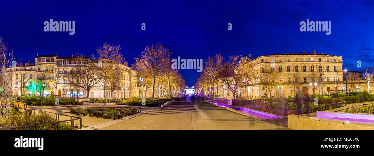 Evening view of Feucheres Avenue in Nimes - France, Languedoc-Ro Stock Photo