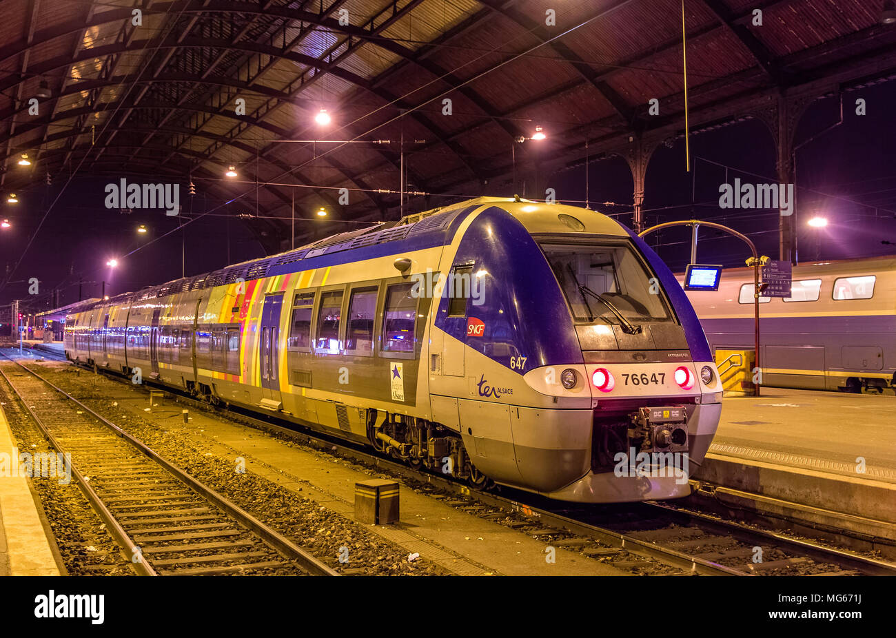 STRASBOURG, FRANCE - JANUARY 01: SNCF regional diesel train at t Stock Photo