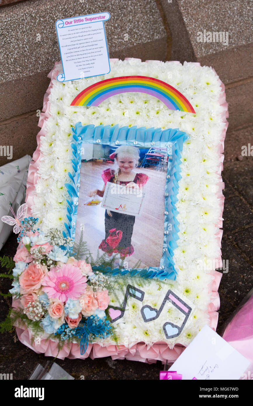 The Funeral of eight years old Mylee Billingham held at St James Parish Church, Brownhills, Walsall, UK. Floral tributes at the funeral. Stock Photo