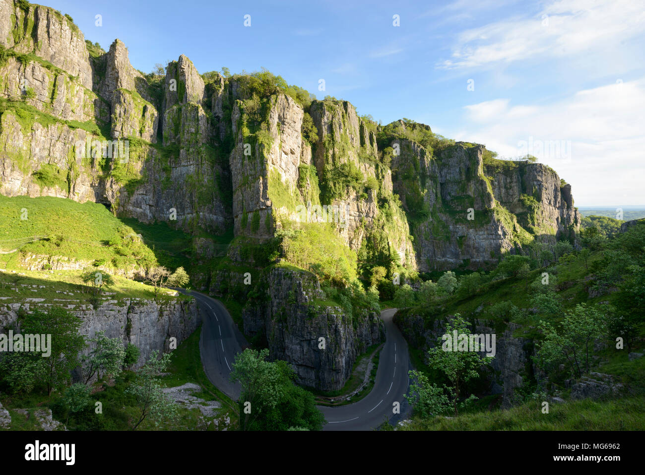 Cheddar Gorge, Somerset, on a gloriously sunny spring afternoon. Stock Photo