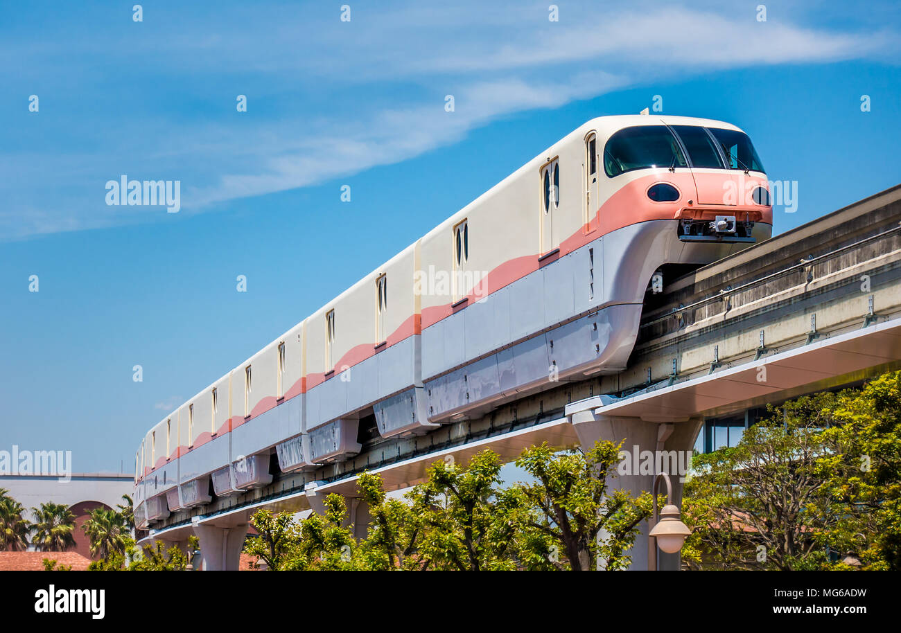 Tech Monorail High tech monorail is moving on track under blue sky Stock Photo - Alamy