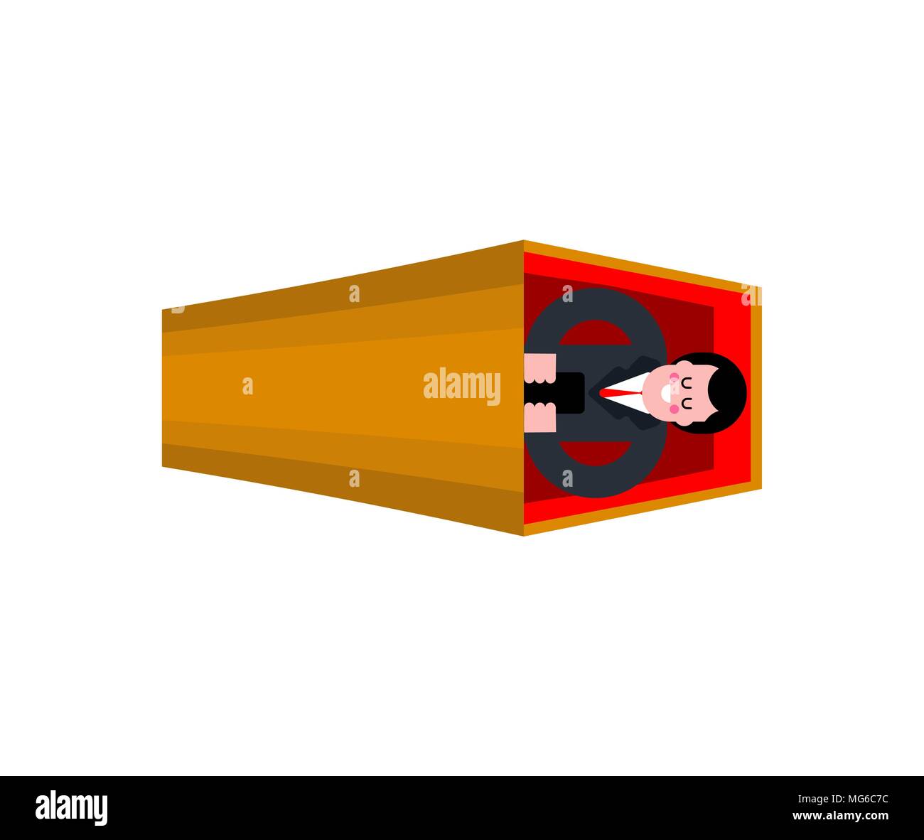 Dead man and phone in coffin. Wooden casket and corpse. vector illustration Stock Vector